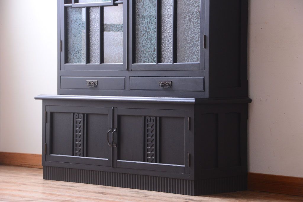 アンティーク家具　大正ロマン　色ガラス入り!特大アンティーク本箱(ブックケース)