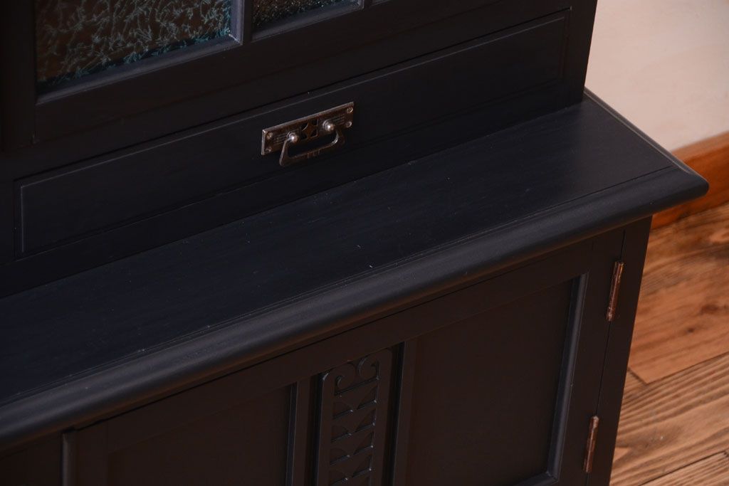 アンティーク家具　大正ロマン　色ガラス入り!特大アンティーク本箱(ブックケース)