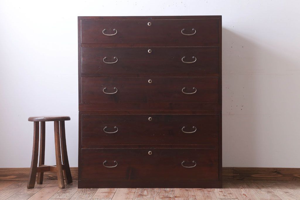 レトロ家具　昭和レトロ　シンプルな二段重ね衣装箪笥(チェスト)