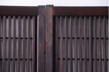 古民具・骨董　裏障子付き!ダイヤガラス帯の幅が狭いアンティーク格子戸4枚セット