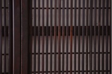 古民具・骨董　裏障子付き!ダイヤガラス帯の幅が狭いアンティーク格子戸4枚セット