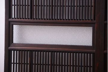古民具・骨董　裏障子付き!ダイヤガラス帯の幅が狭いアンティーク格子戸4枚セット