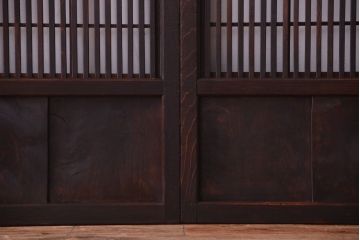 古民具・骨董　裏障子付き!ダイヤガラス帯の幅が狭いアンティーク格子戸4枚セット