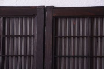 古民具・骨董　裏障子付き!ダイヤガラス帯の幅が狭いアンティーク格子戸4枚セット