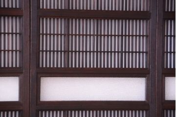 古民具・骨董　裏障子付き!ダイヤガラス帯の幅が狭いアンティーク格子戸4枚セット