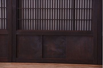 古民具・骨董　裏障子付き!ダイヤガラス帯の幅が狭いアンティーク格子戸4枚セット