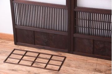 古民具・骨董　裏障子付き!ダイヤガラス帯の幅が狭いアンティーク格子戸4枚セット