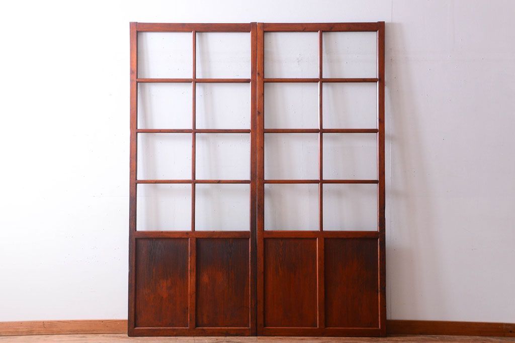 昭和レトロ　店舗におすすめ!背が高いアンティークガラス戸2枚セット