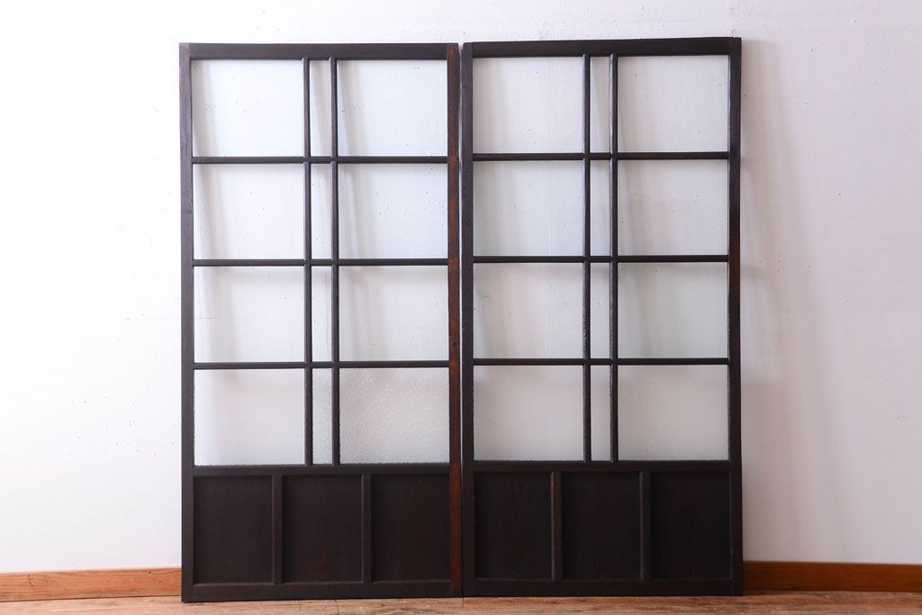 和製アンティーク　ダイヤガラス入り!古い木のガラス戸2枚セット