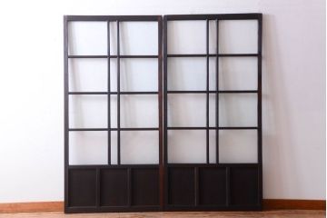 和製アンティーク　ダイヤガラス入り!古い木のガラス戸2枚セット