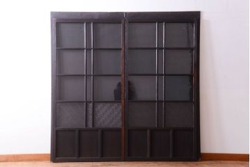 和製アンティーク　ダイヤガラス入り!古い木のガラス戸2枚セット