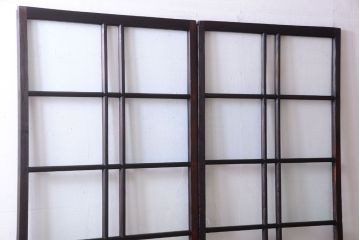 和製アンティーク　ダイヤガラス入り!古い木のガラス戸2枚セット