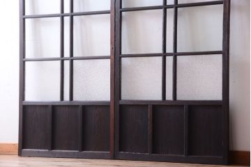 和製アンティーク　ダイヤガラス入り!古い木のガラス戸2枚セット