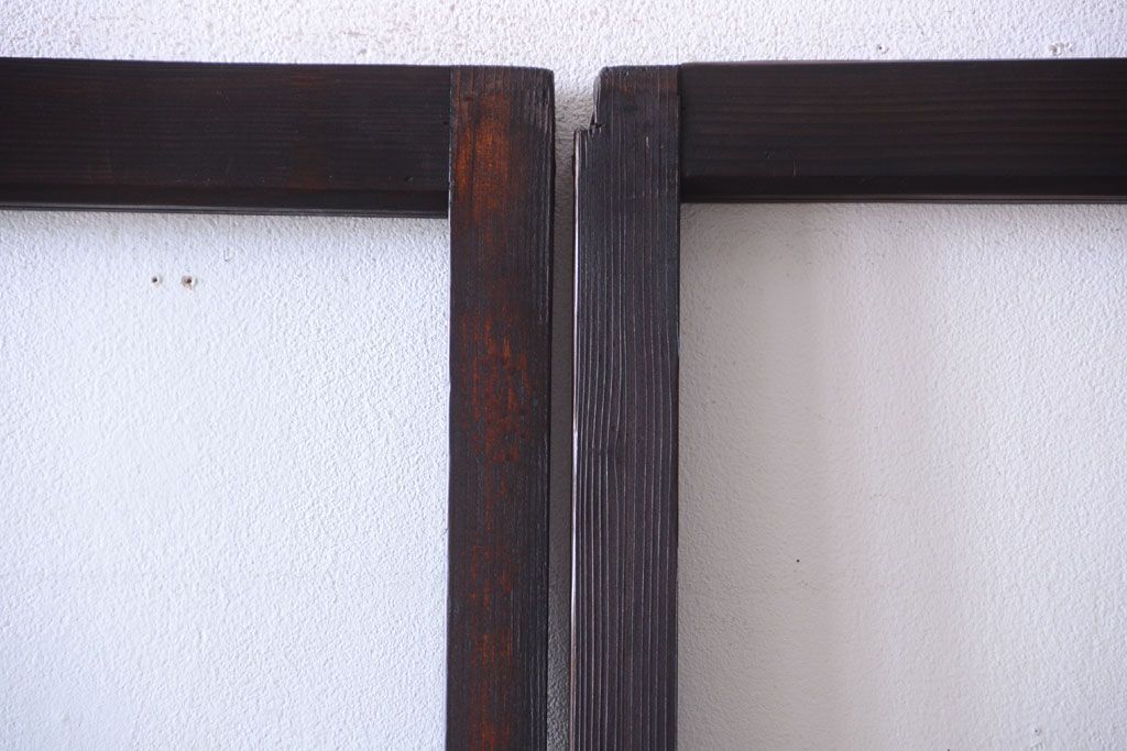 和製アンティーク　ダイヤガラス入り!古い木のガラス戸2枚セット