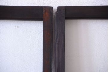 和製アンティーク　ダイヤガラス入り!古い木のガラス戸2枚セット