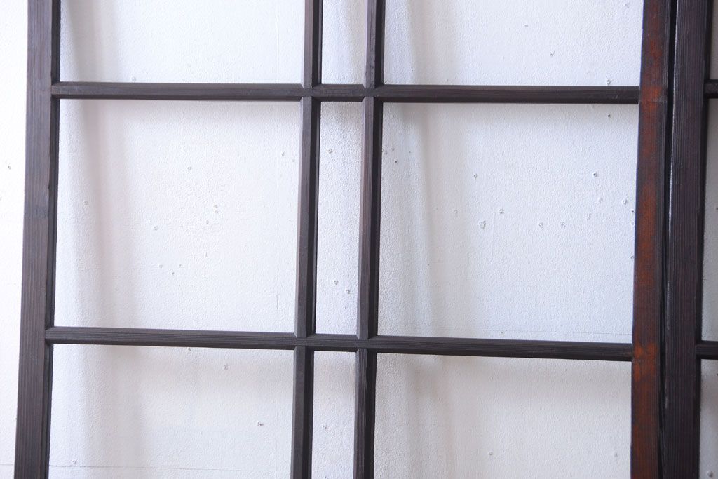 和製アンティーク　ダイヤガラス入り!古い木のガラス戸2枚セット