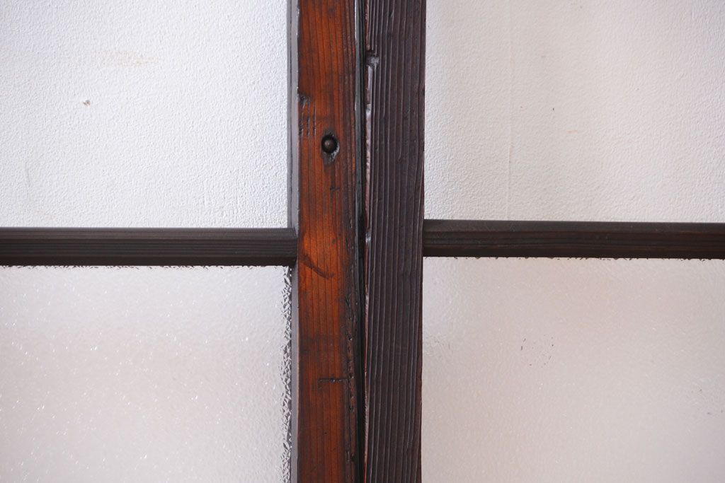 和製アンティーク　ダイヤガラス入り!古い木のガラス戸2枚セット