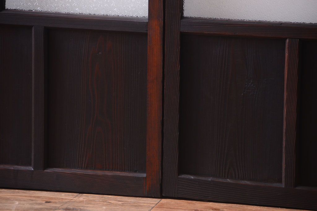 和製アンティーク　ダイヤガラス入り!古い木のガラス戸2枚セット