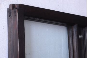 和製アンティーク　ダイヤガラス入り!古い木のガラス戸2枚セット
