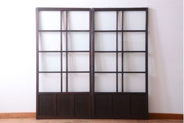 和製アンティーク　ダイヤガラス入り!古い木のガラス戸2枚セット