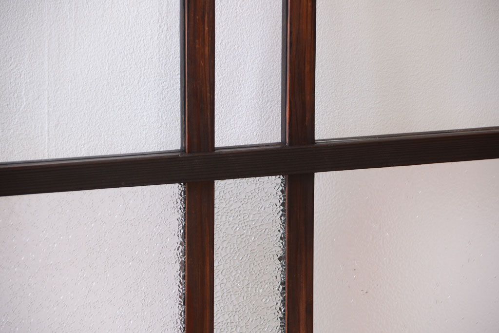 和製アンティーク　ダイヤガラス入り!古い木のガラス戸2枚セット