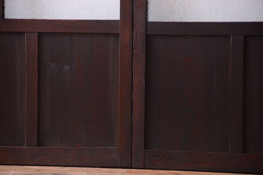 和製アンティーク　ダイヤガラス入り!古い木のガラス戸2枚セット