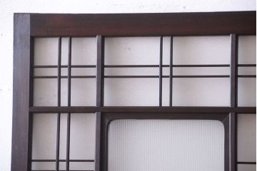 和製アンティーク ダイヤガラスとプレスガラス入り!レトロな古い木の格子引き戸