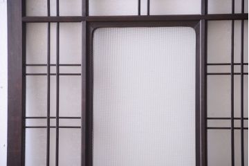 和製アンティーク ダイヤガラスとプレスガラス入り!レトロな古い木の格子引き戸