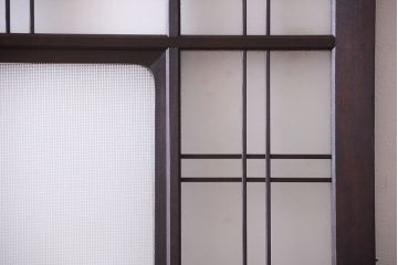 和製アンティーク ダイヤガラスとプレスガラス入り!レトロな古い木の格子引き戸