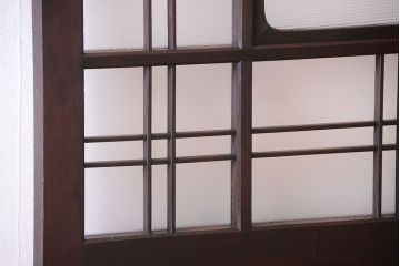 和製アンティーク ダイヤガラスとプレスガラス入り!レトロな古い木の格子引き戸