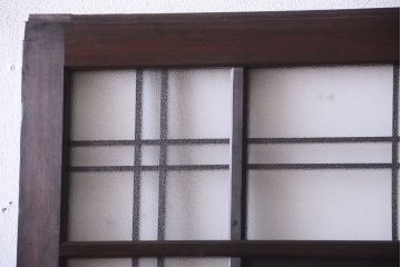 和製アンティーク ダイヤガラスとプレスガラス入り!レトロな古い木の格子引き戸