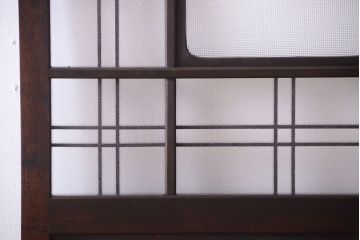 和製アンティーク ダイヤガラスとプレスガラス入り!レトロな古い木の格子引き戸
