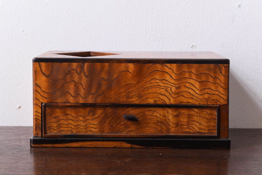 レトロ家具　昭和レトロ　黒柿材とタモ玉杢材!小物入れ(小箱)