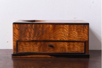 レトロ家具　昭和レトロ　黒柿材とタモ玉杢材!小物入れ(小箱)