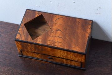レトロ家具　昭和レトロ　黒柿材とタモ玉杢材!小物入れ(小箱)