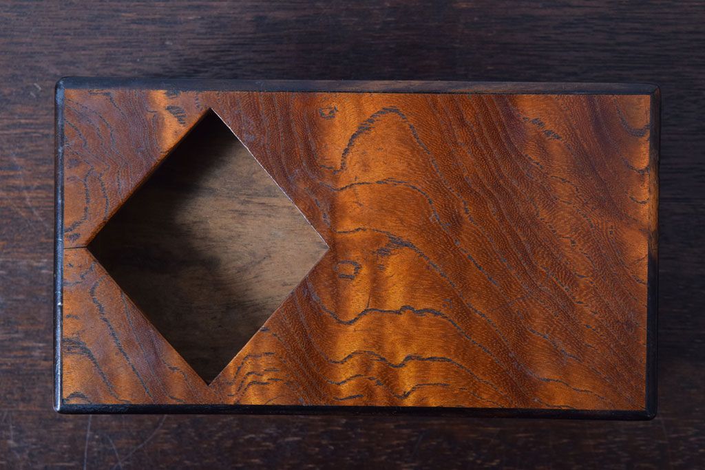 レトロ家具　昭和レトロ　黒柿材とタモ玉杢材!小物入れ(小箱)