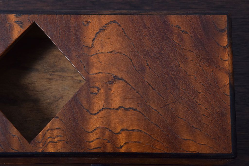 レトロ家具　昭和レトロ　黒柿材とタモ玉杢材!小物入れ(小箱)