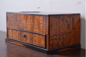レトロ家具　昭和レトロ　黒柿材とタモ玉杢材!小物入れ(小箱)