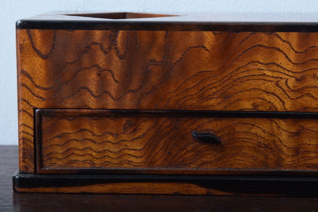 レトロ家具　昭和レトロ　黒柿材とタモ玉杢材!小物入れ(小箱)