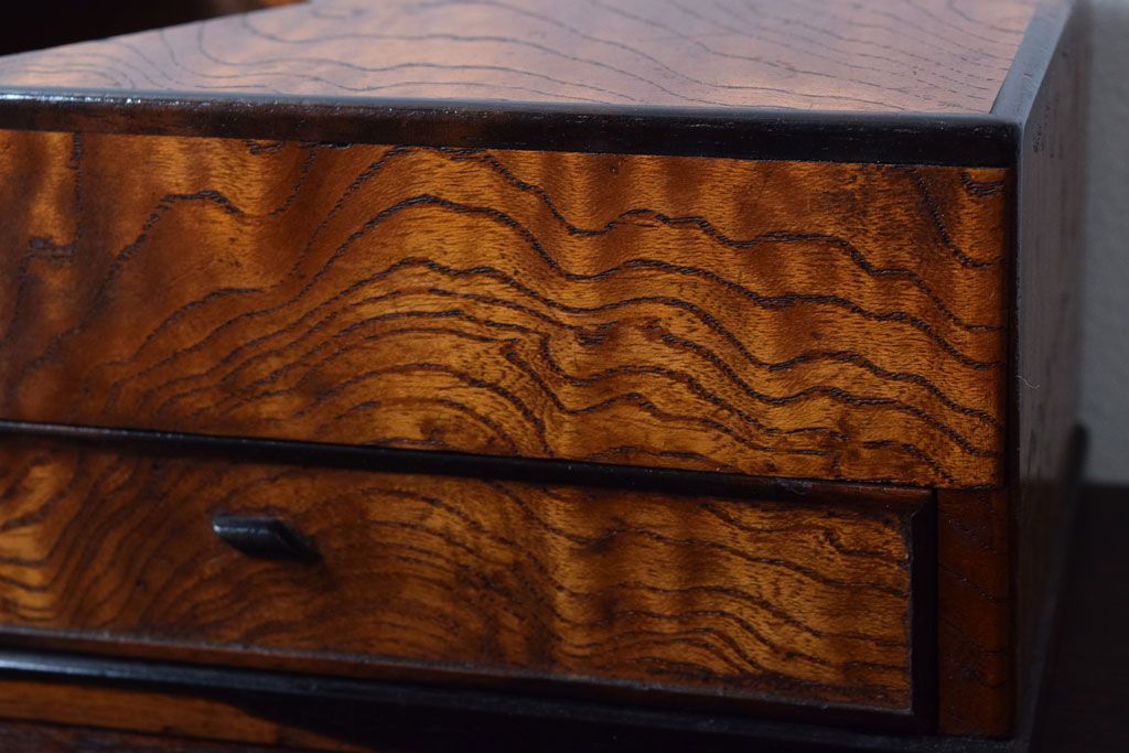 レトロ家具　昭和レトロ　黒柿材とタモ玉杢材!小物入れ(小箱)