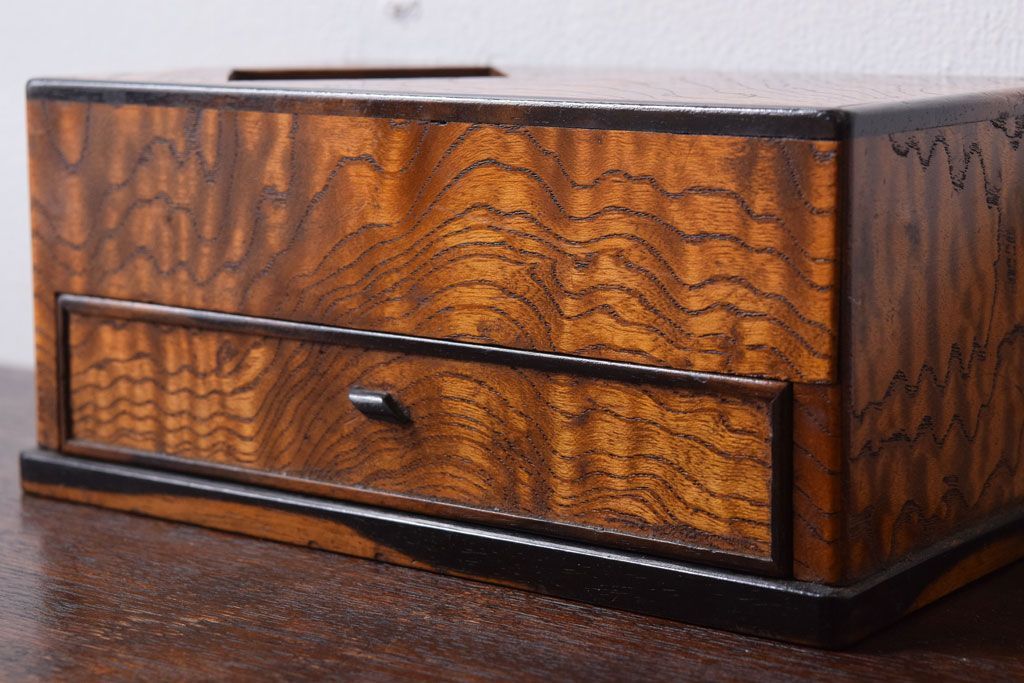 レトロ家具　昭和レトロ　黒柿材とタモ玉杢材!小物入れ(小箱)