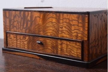 レトロ家具　昭和レトロ　黒柿材とタモ玉杢材!小物入れ(小箱)