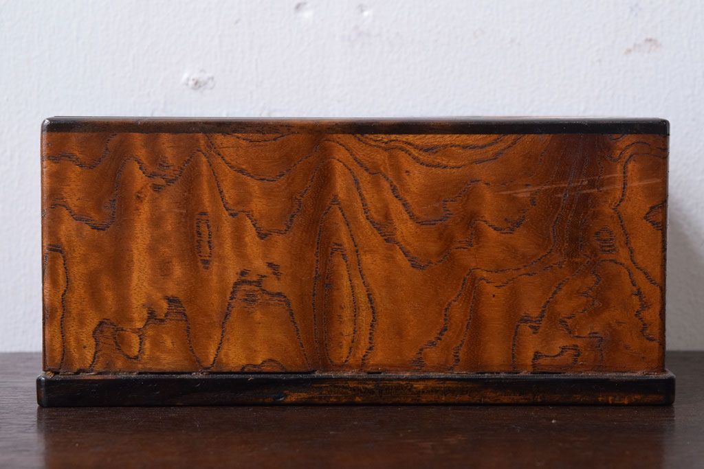 レトロ家具　昭和レトロ　黒柿材とタモ玉杢材!小物入れ(小箱)