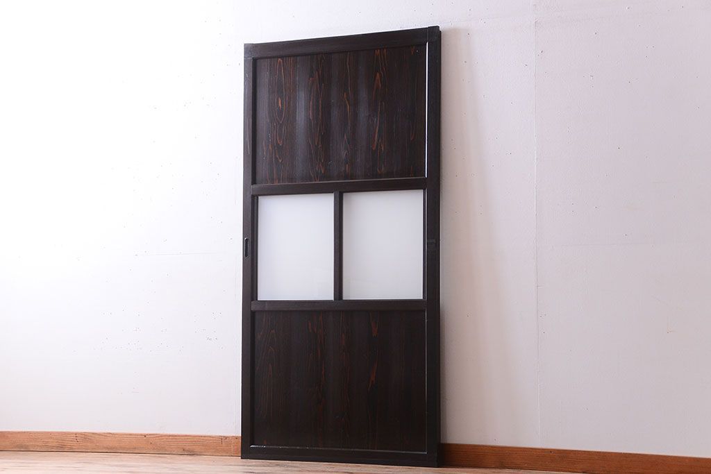 古民具・骨董 明治〜大正期　すりガラス帯の引き戸(ガラス帯戸)