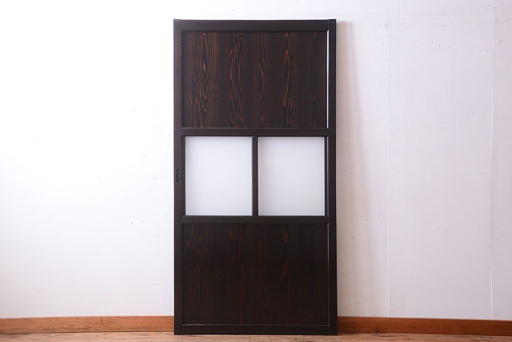 古民具・骨董 明治〜大正期　すりガラス帯の引き戸(ガラス帯戸)