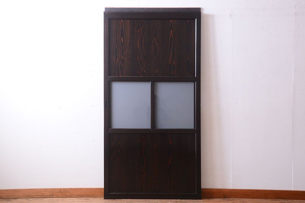 古民具・骨董 明治〜大正期　すりガラス帯の引き戸(ガラス帯戸)