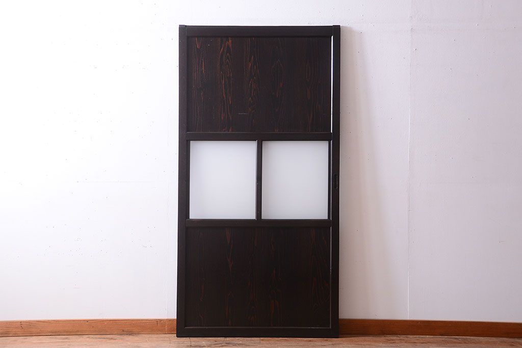 古民具・骨董 明治〜大正期　すりガラス帯の引き戸(ガラス帯戸)