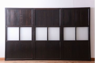 古民具・骨董 明治〜大正期　すりガラス帯の引き戸3枚セット(ガラス帯戸)