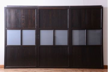 古民具・骨董 明治〜大正期　すりガラス帯の引き戸3枚セット(ガラス帯戸)