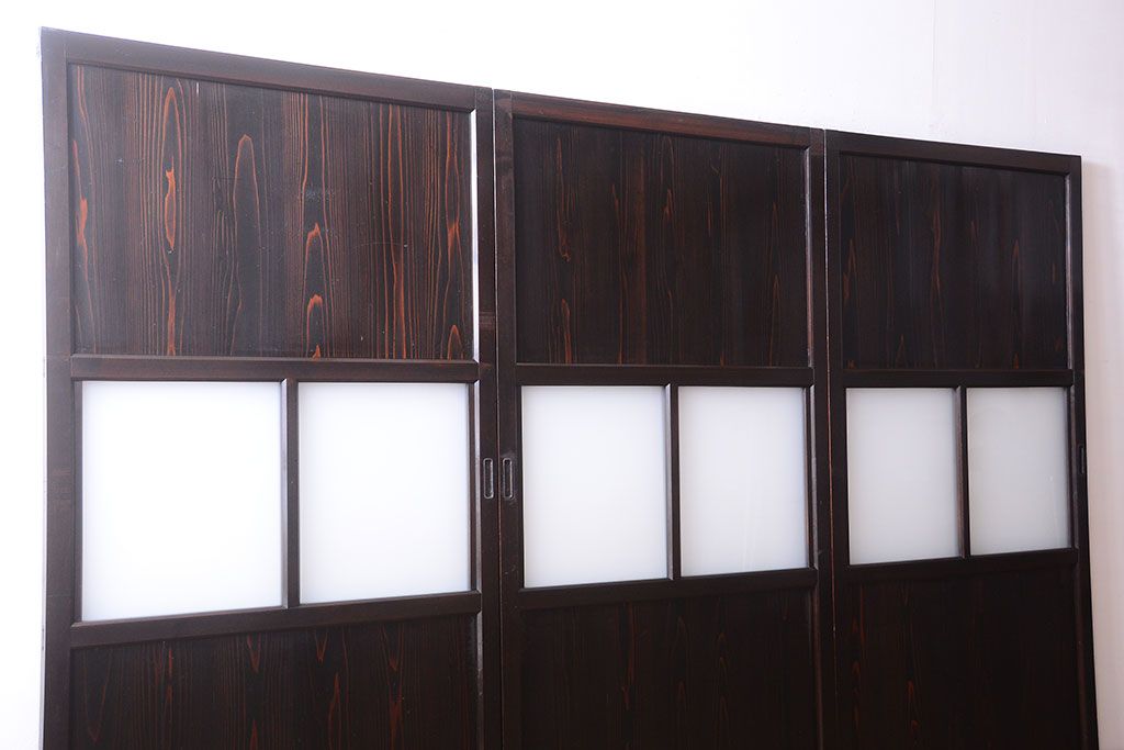 古民具・骨董 明治〜大正期　すりガラス帯の引き戸3枚セット(ガラス帯戸)